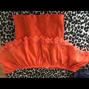 Coral floral off the shoulders shirt